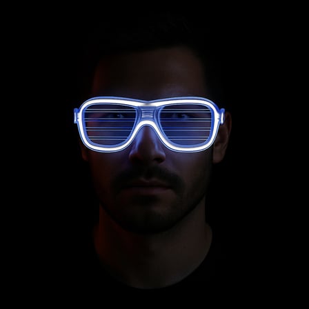 Beyaz Led Işıklı Parti Gözlüğü - Neon Glow Şerit Gözlük 3 Modlu (5372)