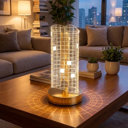 Dalgalı Silindirik Kristal Kareli Model LED Masa Lambası – Gold Tabanlı, Dokunmatik, 3 Renk Işık Modlu, Şarjlı Modern Dekoratif Gece Lambası (5372)