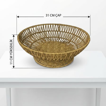 31 cm Plastik Rattan Servis Çanağı – Doğal Hasır Görünümlü Dekoratif Meyve, Ekmek ve Sunum Kasesi (5372)