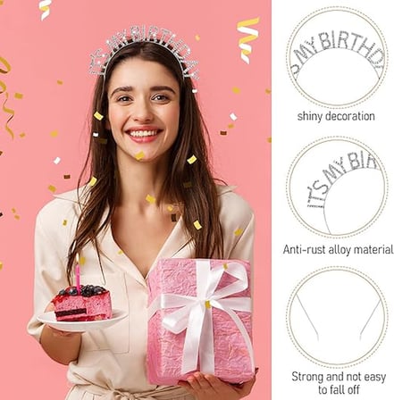 Kristal Taşlı Gümüş Renk İt&amp;apos;s My Birthday Yazılı Doğum Günü Parti Tacı x cm ()