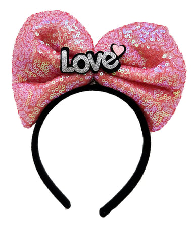 Led Işıklı 3 Farklı Fonksiyonda Yanan Gümüş Love Yazılı Fuşya Pembe Fiyonk Taç 20X17 cm (5372)
