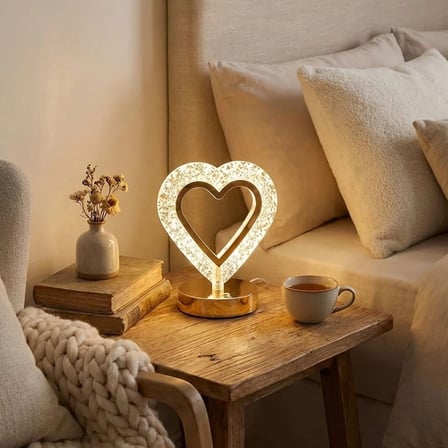 Kalp Şeklinde Kristal LED Masa Lambası – Dokunmatik,  Renk Işık Modlu, Şarjlı Mini Dekoratif Gece Lambası ()