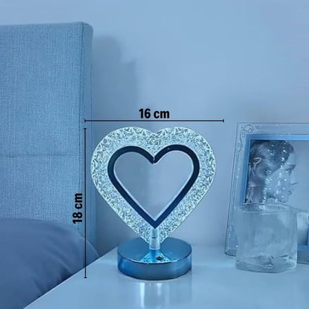 Kalp Şeklinde Kristal LED Masa Lambası – Dokunmatik,  Renk Işık Modlu, Şarjlı Mini Dekoratif Gece Lambası ()