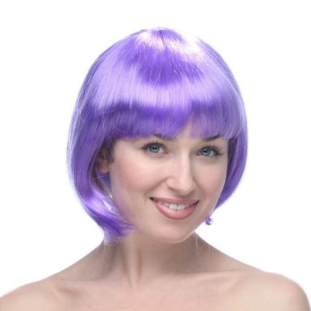 Lila Renk Kısa Model Parti Peruğu - Lila Renk Küt Saç ()