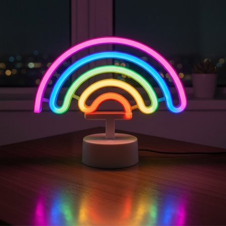 Plastik Gökkuşağı Neon LED Işık – Dekoratif Renkli Masaüstü ve Ambiyans Aydınlatması (5372)