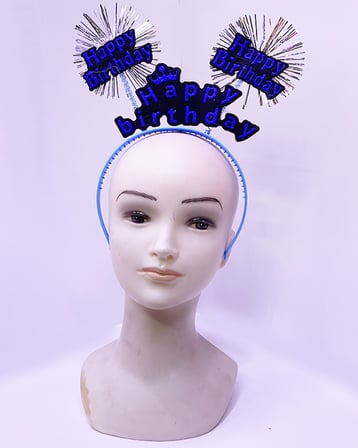 Happy Birthday Yazılı Püsküllü Neon Mavi Renk Doğum Günü Tacı 22x19 cm (5372)