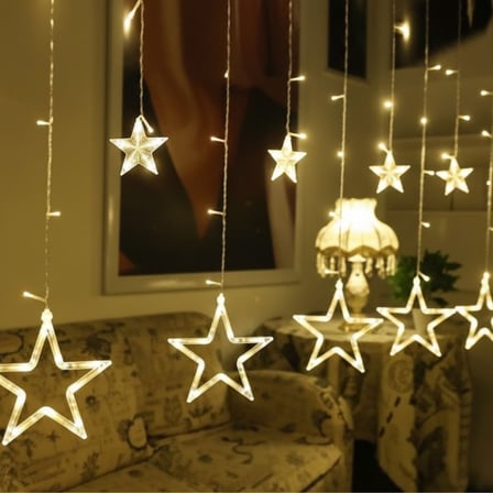 Kumandalı Yıldız Figürlü 12 Sarkıtlı 120 LED Uzaktan Kumandalı Dekor Işık – Masaüstü ve Ortam Aydınlatması (5372)