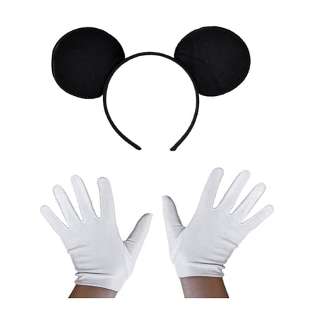 Siyah Mickey Mouse Tacı ve Beyaz Eldiven Seti (5372)