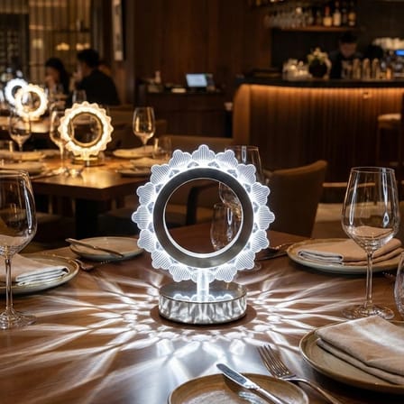 Güneş Şeklinde Kristal LED Masa Lambası – Dokunmatik, 3 Renk Işık Modlu, Şarjlı Mini Dekoratif Gece Lambası (5372)