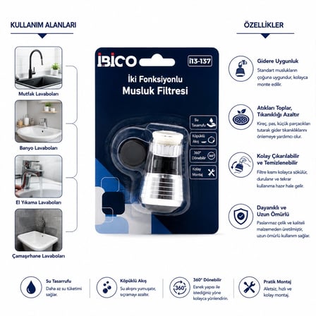 12 ADET MUSLUK UCU FİLTRESİ 2 FONKSİYONLU 360° DERECE DÖNEBİLEN BAŞLIK 16-19MM CAŞLIK ÇAPI (5372)
