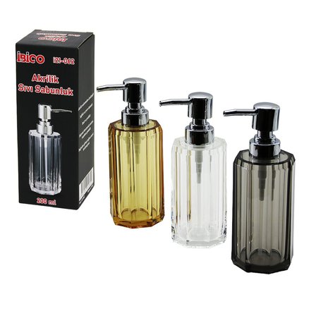 UZUN SEKİZGEN ŞEFFAF - RENKLİ AKRİLİK - MİKA KRİSTAL  SIVI SABUNLUK  200ML (5372)