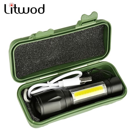 2500 Lumens + 5W COB LED USB Lion Şarjlı Ultra Güçlü Q5 XPE Su Geçirmez Şarjlı El Feneri (5372)