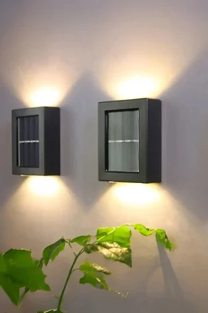 Solar Çift Taraflı Duvar Lambası Güneş Enerjili Aydınlatma Dekorasyon Aplik Işık 2 Li (5372)