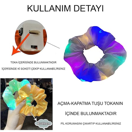 Mint Yeşili Renk Led Işıklı Lastikli Saç Tokası - 3 Modlu Festival - Parti Saç Tokası (5372)