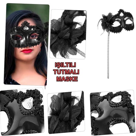 Siyah Işıltılı Tutmalı Fotoğraf Çekimi Maskesi 18x29 cm (5372)