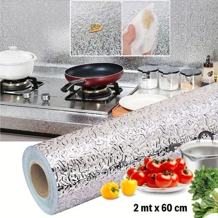 Rulo Gümüş Alüminyum Folyo Duvar Kağıdı, Kendinden Yapışkanlı Raf İçi, Su Geçirmez Folyo  2 mt x 60 cm (5372)