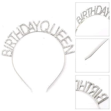 Gümüş Renk Kristal Taşlı Parlak Birthday Queen Yazılı Kraliçe Taç x cm ()