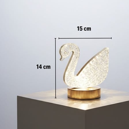 Kuğu Model Kristal LED Masa Lambası – Dokunmatik, 3 Renk Işık Modlu, Şarjlı Mini Dekoratif Gece Lambası (5372)