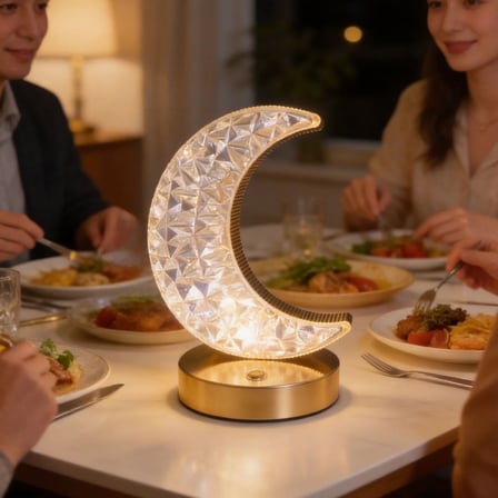 Hilal AY Model Kristal LED Masa Lambası – Dokunmatik, 3 Renk Işık Modlu, Şarjlı Mini Dekoratif Gece Lambası (5372)