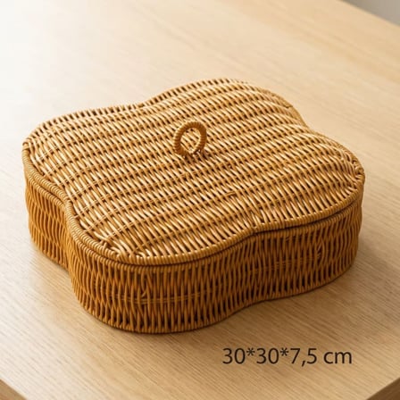 Kapaklı 5 Bölmeli Plastik Rattan Organizer Kutu – Hasır Desenli Çok Amaçlı Saklama ve Sunum Sepeti Çerezlik (5372)