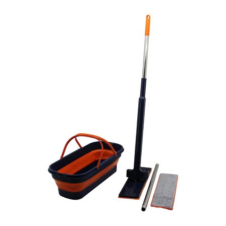 KENDİNDEN SIKMALI KATLANIR - TEKERLİ KOVALI MOP SETİ YEDEK BEZLİ360° BAŞLIK=11.5X41CM- SAP:130CM (5372)