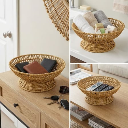 25 cm Plastik Rattan Servis Çanağı – Doğal Hasır Görünümlü Dekoratif Meyve, Ekmek ve Sunum Kasesi (5372)