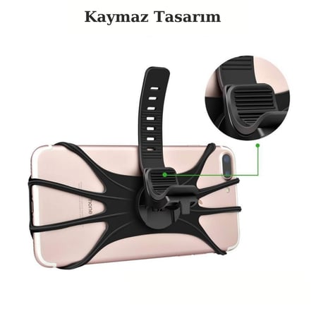 Universal Bisiklet Motosiklet Çocuk Arabası Silikon 360 Derece Telefon Tutucu Tüm Modellerle Uyumlu (5372)