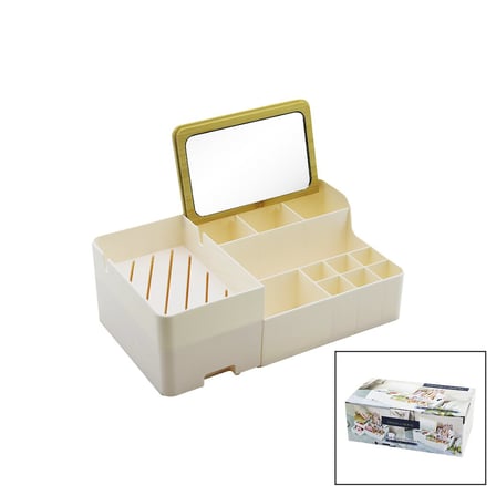 AYNALI BAMBU - ÇEKMECELİ MAKYAJ - TAKI ORGANİZER SERT PLASTİK 13 BÖLMELİ 28.5X17.5X9.5CM (5372)