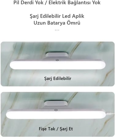 Cabınet Şarjlı Kolay Taşınabilir Mıknatıslı Led Işık Kablosuz Kademeli 3 Renk Aplik (5372)