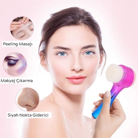 Çift İşlevli Renkli Cilt Yüz Temizleme Fırçası Peeling Masaj Etkili Gözenek Temizleyici Alet (5372)