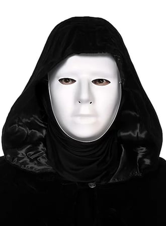 Siyah Kapüşonlu 120 cm Pelerin ve Beyaz Boyanabilir Tam Yüz Maske (5372)