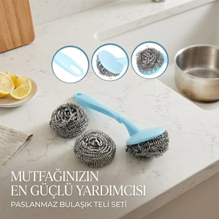 12 ADET 3+1 BULAŞIK TOP TELİ UZUN SAPLI (5372)