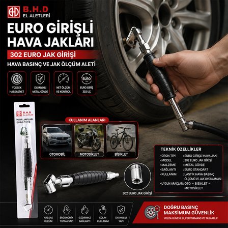 EURO JACK LASTİK HAVA BASINÇ ÖLÇÜM ALETİ OTO - BİSİKLET - MOTORSİKLET - BOT (5372)