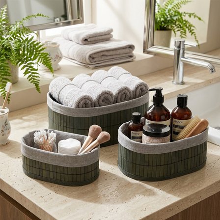 GRİ  BOY OVAL BAMBU KENAR ORGANİZER SEPET AHŞAP ALTLIK - BEZLİ X-X-XCM ()