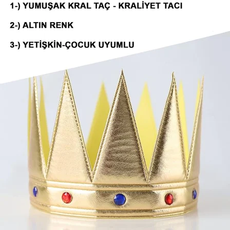 Altın Renk Eva Yumuşak Kral Kraliyet Tacı Yetişkin Çocuk Uyumlu 55 cm (5372)