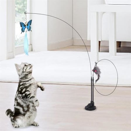 Vantuzlu Tüylü Zilli Olta Kedi Oyuncağı ()