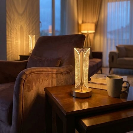 İki Yandan Kavisli Silindirik Çizgi Model Kristal LED Masa Lambası – Dokunmatik, 3 Renk Işık Modlu, Şarjlı Dekoratif Gece Lambası (5372)