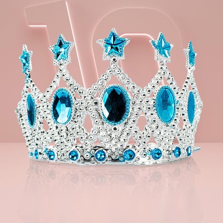 Çocuk Kraliçe Tacı - Mavi Yıldız İşlemeli Prenses Tacı 15x7 cm (5372)