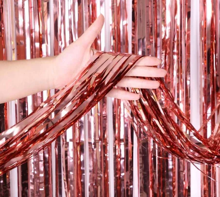 Rose Gold Püsküllü Kapı Perdesi - Parti, Bekarlığa Veda, Doğum Günü 1x2 m (5372)