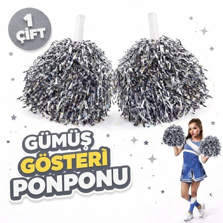 Çift (  Adet ) Gümüş Renk  Nisan  Mayıs  Ekim Okul Gösteri Ponponları Ekstra Dolgun ()