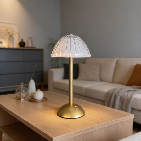 Uzun Mantar Çizgili Model LED Masa Lambası – Dokunmatik, 3 Renk Işık Modlu, Şarjlı Dekoratif Gece Lambası (5372)