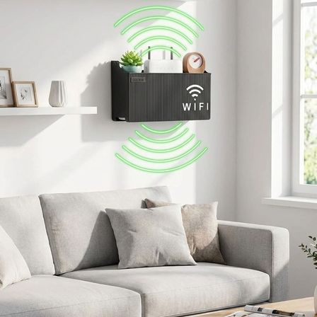 Duvar Tipi Wi-Fi Modem Saklama Kutusu(Siyah) – Kablo Düzenleyici Router Raf Organizer (5372)