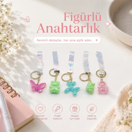 12 ADET FİGÜRLÜ ANAHTARLIK MİX = DESEN - RENK (5372)