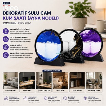 10 INC - 25CM RENKLİ SULU CAM KUM SAATİ HAREKETLİ AYNA MODELİ (5372)