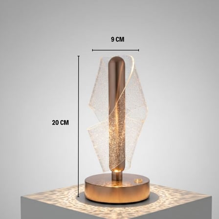 Çapraz Kavisli Ters Kristal Simli LED Masa Lambası – Gold Gövdeli, Dokunmatik, 3 Kademe Işık Ayarlı Şarjlı Dekoratif Lamba (5372)