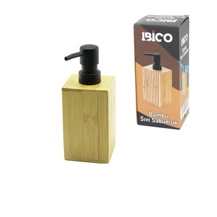 KARE AHŞAP BAMBU SIVI SABUNLUK SİYAH PLASTİK POMPA ÇAP: 7CM - Y: 11.5CM (5372)
