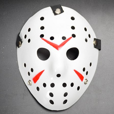 Beyaz Renk Kırmızı Çizgili Tam Yüz Hokey Jason Maskesi Hannibal Maskesi (5372)