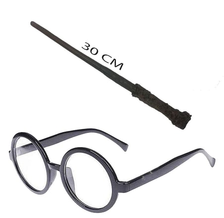 Harry Potter Asası 30 cm ve Siyah Çerçeveli Harry Potter Gözlüğü Seti (5372)