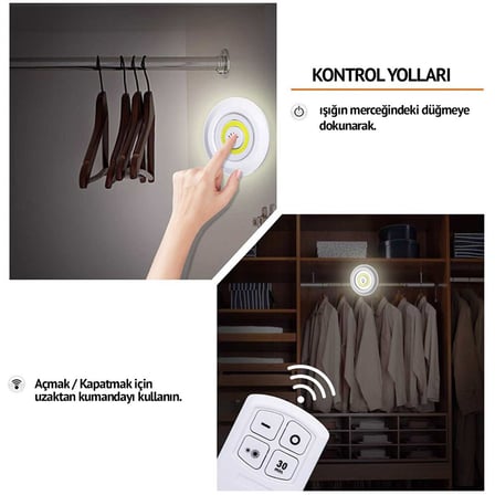 Uzaktan Kumandalı Yapışkanlı Led Spot Lamba (5372)