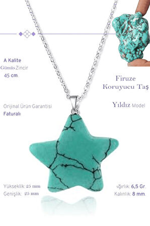 Sertifikalı Gerçek Yıldız Model Firuze (Turkuaz) Taşı Kolye - Gümüş Aparatlı